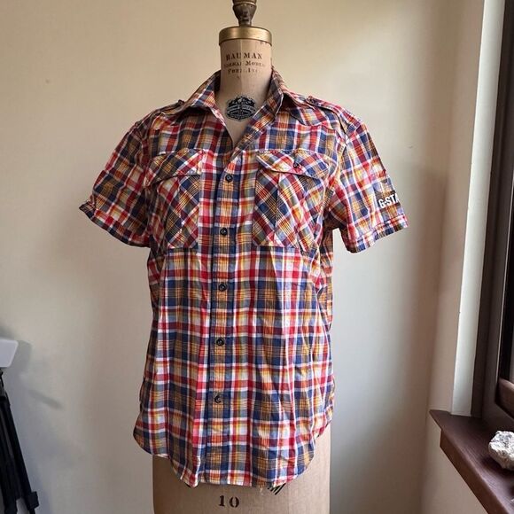 G-Star Raw Men's Multicolor Anderson Keith Plaid Short Sleeve Shirt Size Large - Picture 2 of 14
